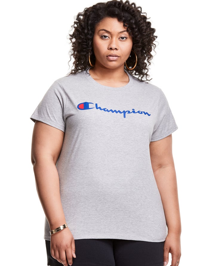 Champion Dame T-Shirts Grå - Plus Classic Script Logo - Danmark HCF-418295